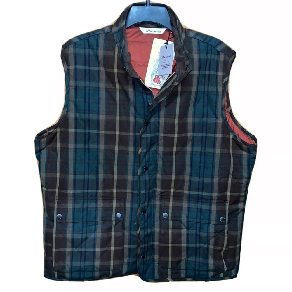Peter Millar Mens Plaid Waxed Vest.